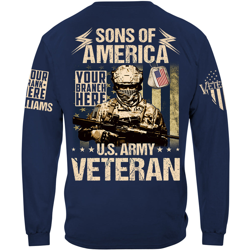 Sons Of America US Veteran Custom All Branches Shirt For Veteran Dad Grandpa H2511