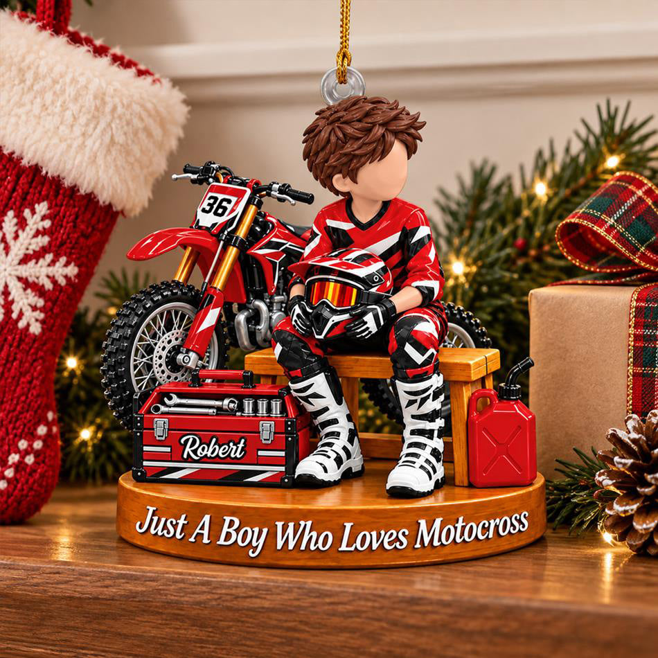 Personalized  Motocross Ornament Just A Boy Who Loves Motocross Custom Player Name & Number Christmas Ornament Gift for Motocross Lovers H2511 Trna