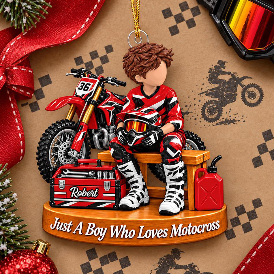 Personalized  Motocross Ornament Just A Boy Who Loves Motocross Custom Player Name & Number Christmas Ornament Gift for Motocross Lovers H2511 Trna