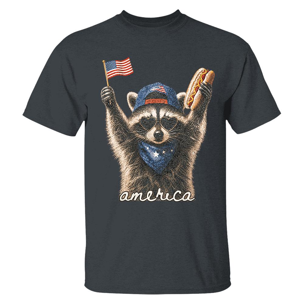 Custom Photo Pet, Feral & Free Racoon Shirt, 4th of July Shirt, USA Independence Day Shirt, Funny Raccoon Tee, Patriotic Shirt, July 4th Gift Nh00