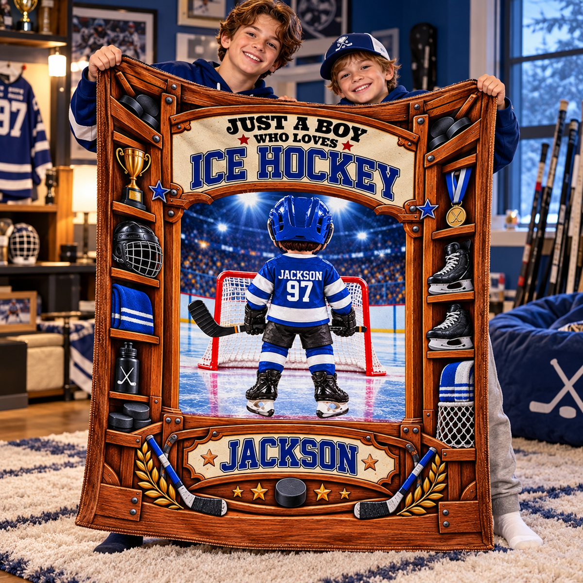 Custom Just A Boy Girl Who Loves Ice Hockey Blanket, Gift For Hockey Lovers L0411 Tm01 KL07