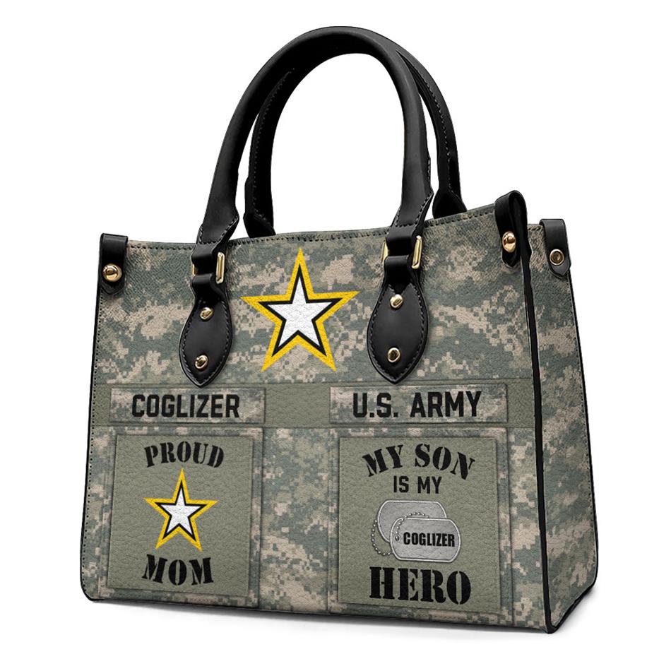 Proud Army Mom My Son My Hero Custom Camouflage Leather Handbag Gift For US Army Mom Wife Grandma Sister... Military Gift H2511 Trna