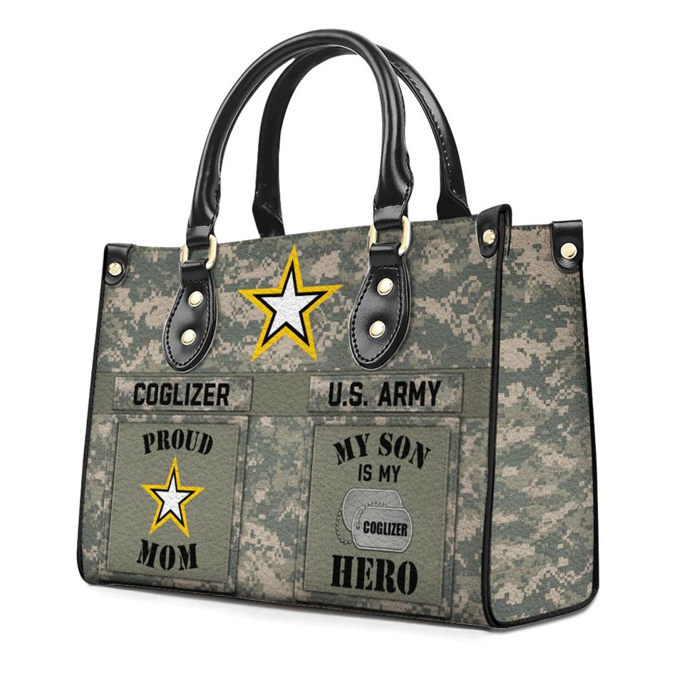 Proud Army Mom My Son My Hero Custom Camouflage Leather Handbag Gift For US Army Mom Wife Grandma Sister... Military Gift H2511 Trna