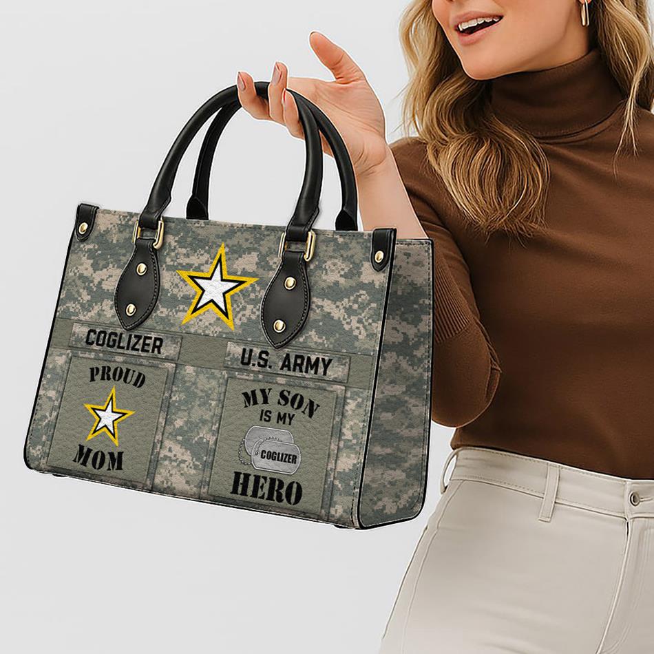 Proud Army Mom My Son My Hero Custom Camouflage Leather Handbag Gift For US Army Mom Wife Grandma Sister... Military Gift H2511 Trna