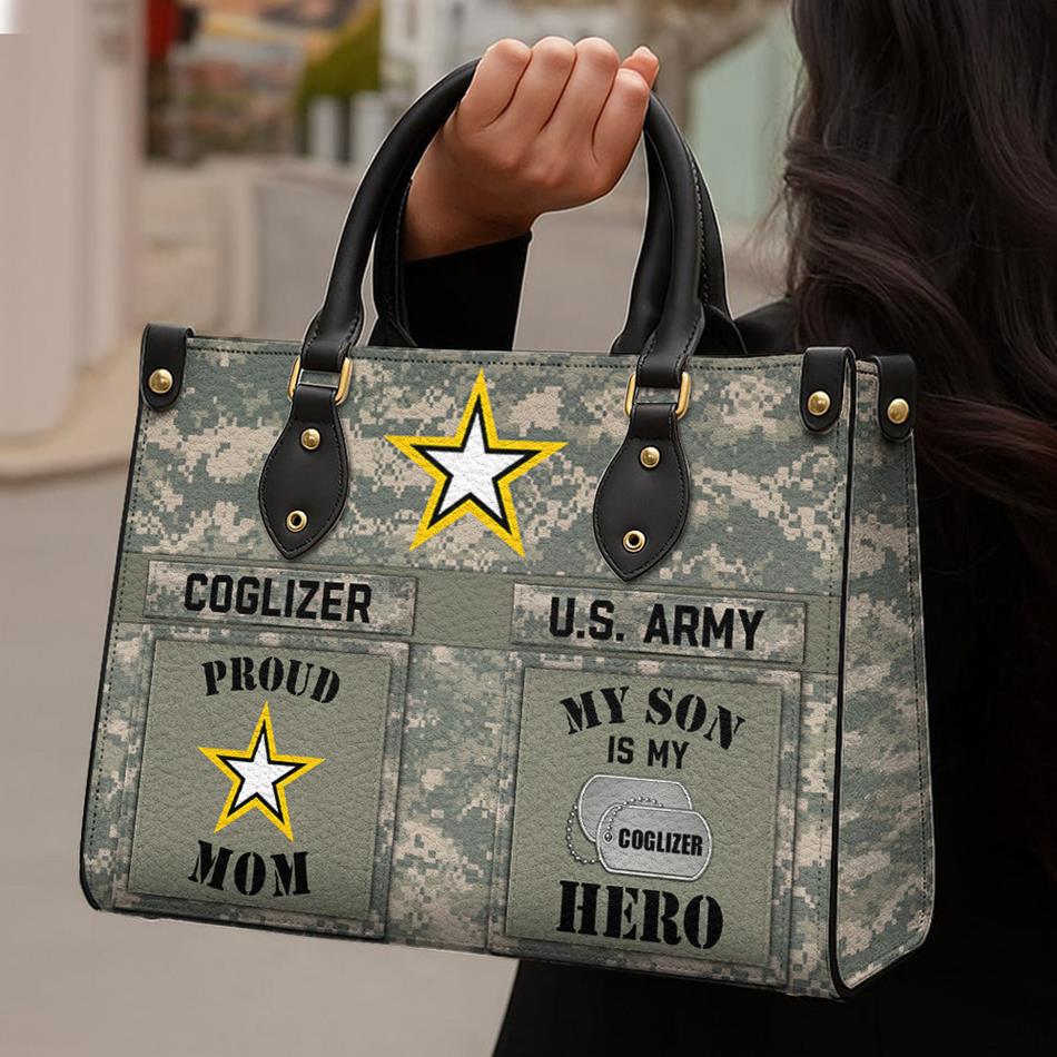 Proud Army Mom My Son My Hero Custom Camouflage Leather Handbag Gift For US Army Mom Wife Grandma Sister... Military Gift H2511 Trna