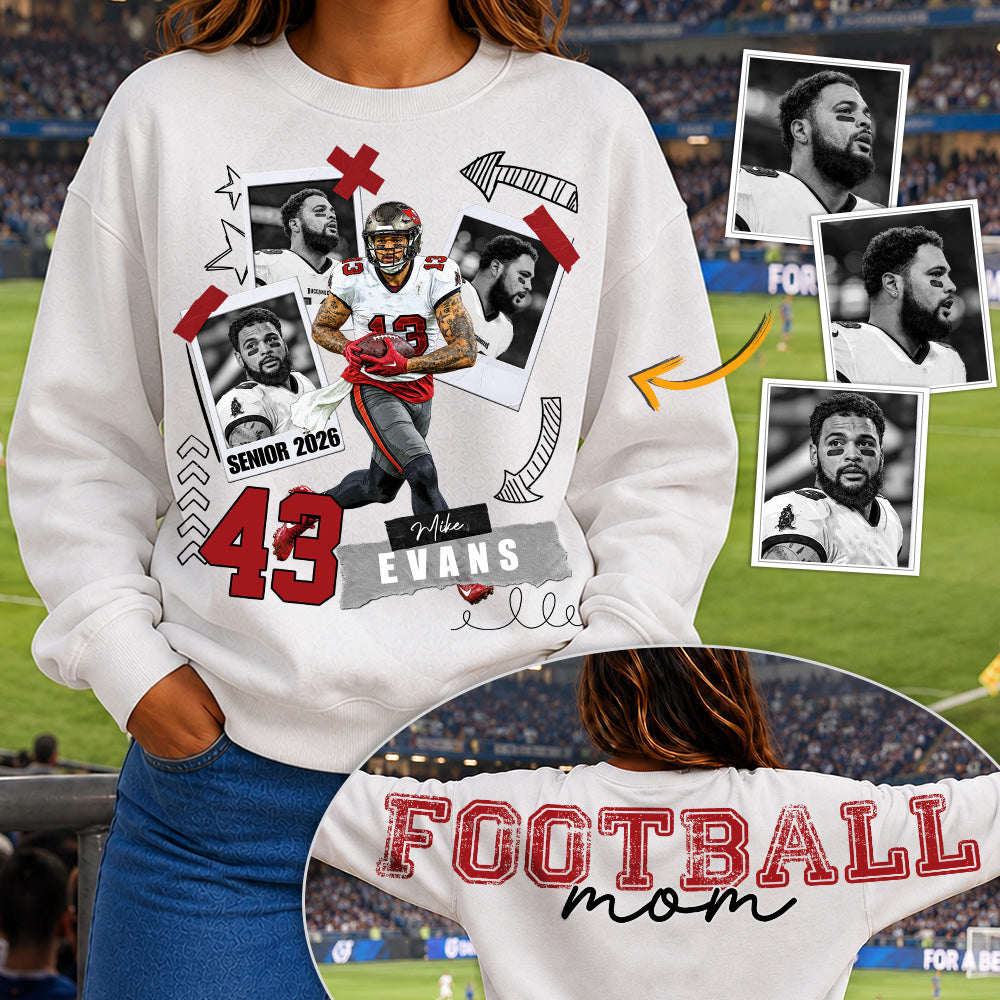 Personalized Senior Football Mom Shirt Sweatshirt Hoodie – Custom Player Photo, Name & Number Game Day For Football Mom Dad Mama H2511 Trna