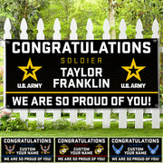 U.S. Military Graduation Banner Congratulations Soldier We Are So Proud Of You Custom Congrats Sign for Your Soldier's Big Day H2511