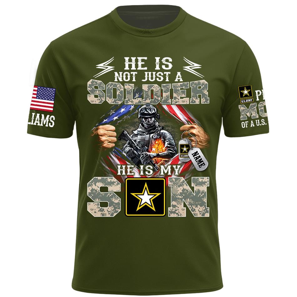 He Is Not Just A Soldier He Is My Son Proud Mom of a US Soldier Ripped Flag Custom Shirt For Proud Army Mom Dad Sister Family Members Shirt H2511 Trna