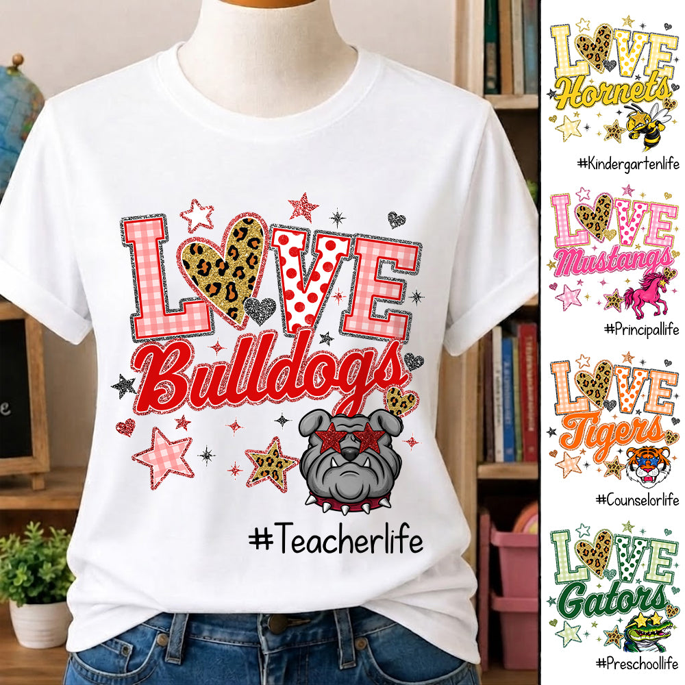 Custom Gingham School Mascot Game Day, Personalized Shirt Love Mascot School, School Spirit Custom Hashtags Shirt For Teacher VH01