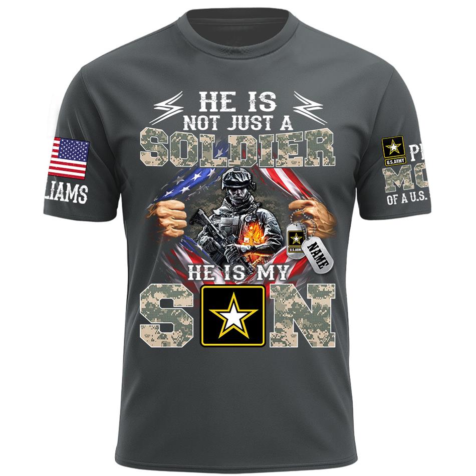 He Is Not Just A Soldier He Is My Son Proud Mom of a US Soldier Ripped Flag Custom Shirt For Proud Army Mom Dad Sister Family Members Shirt H2511 Trna
