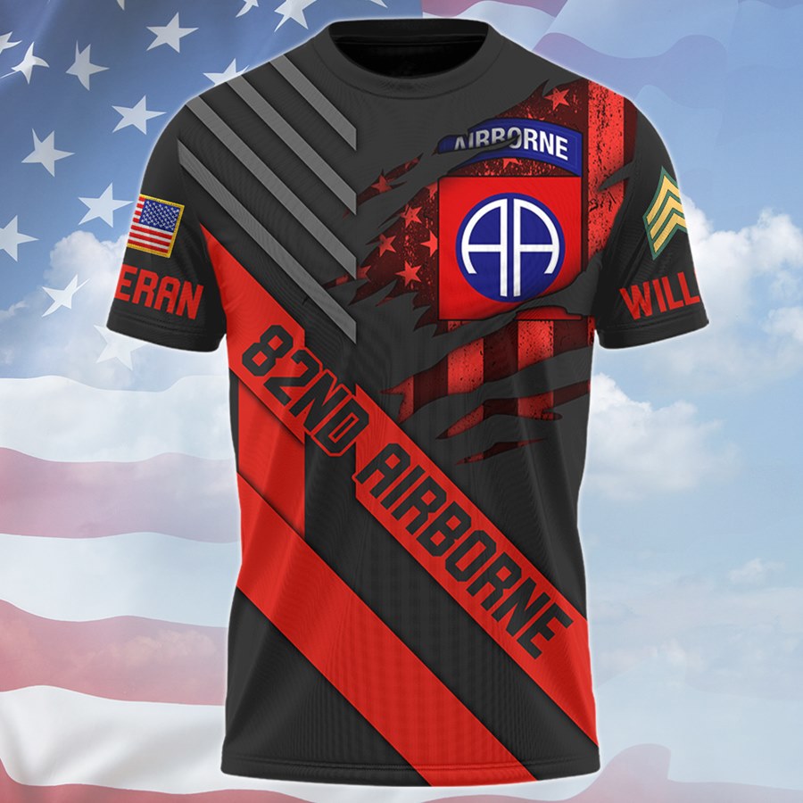 Custom 3D All Over Prints T-Shirt, Personalized Name And Military Division Logo For Veteran H2511 Trna
