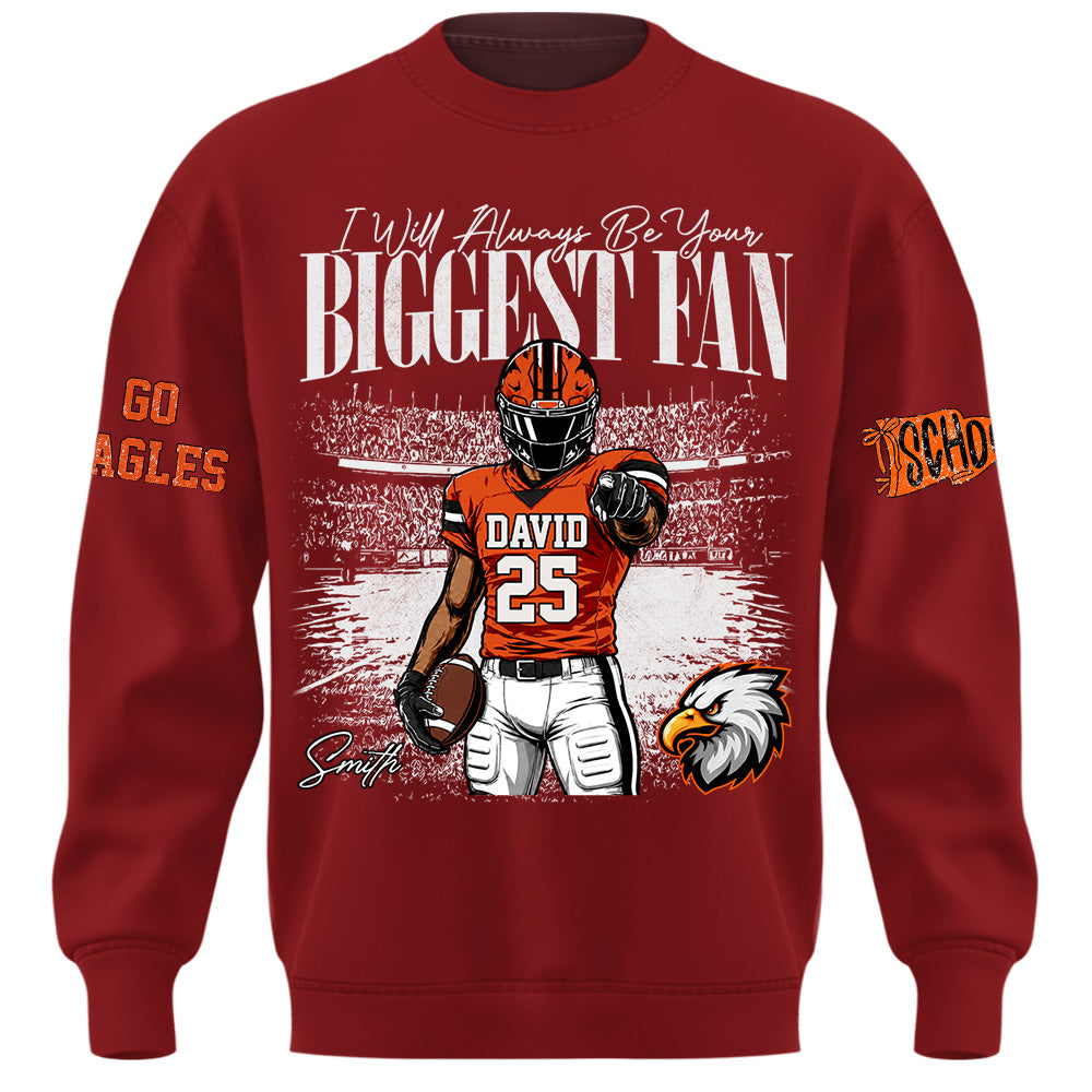 I'll Always Be Your Biggest Fan, Personalized Vintage “Biggest Fan” Football Shirt, Custom School Team Name, Gift For Football Lovers T1807 Hv01