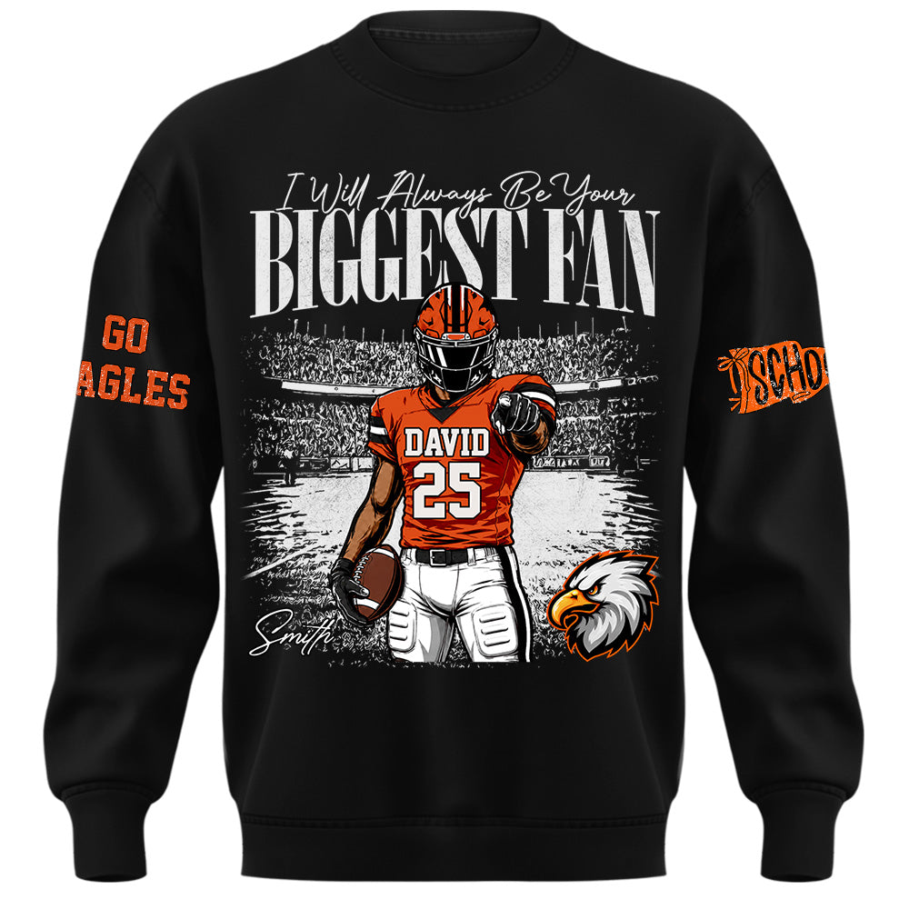 I'll Always Be Your Biggest Fan, Personalized Vintage “Biggest Fan” Football Shirt, Custom School Team Name, Gift For Football Lovers T1807 Hv01