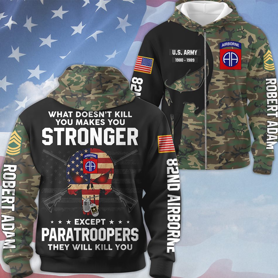 Camo Skull All Over Print Hoodie for Veteran Dad Grandpa Custom All Branches Division Unit Hoodie H2511 Trna