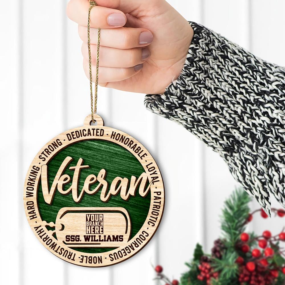 Personalized Christmas Gift For Military Veterans - 2 Layered Wooden Ornament H2511