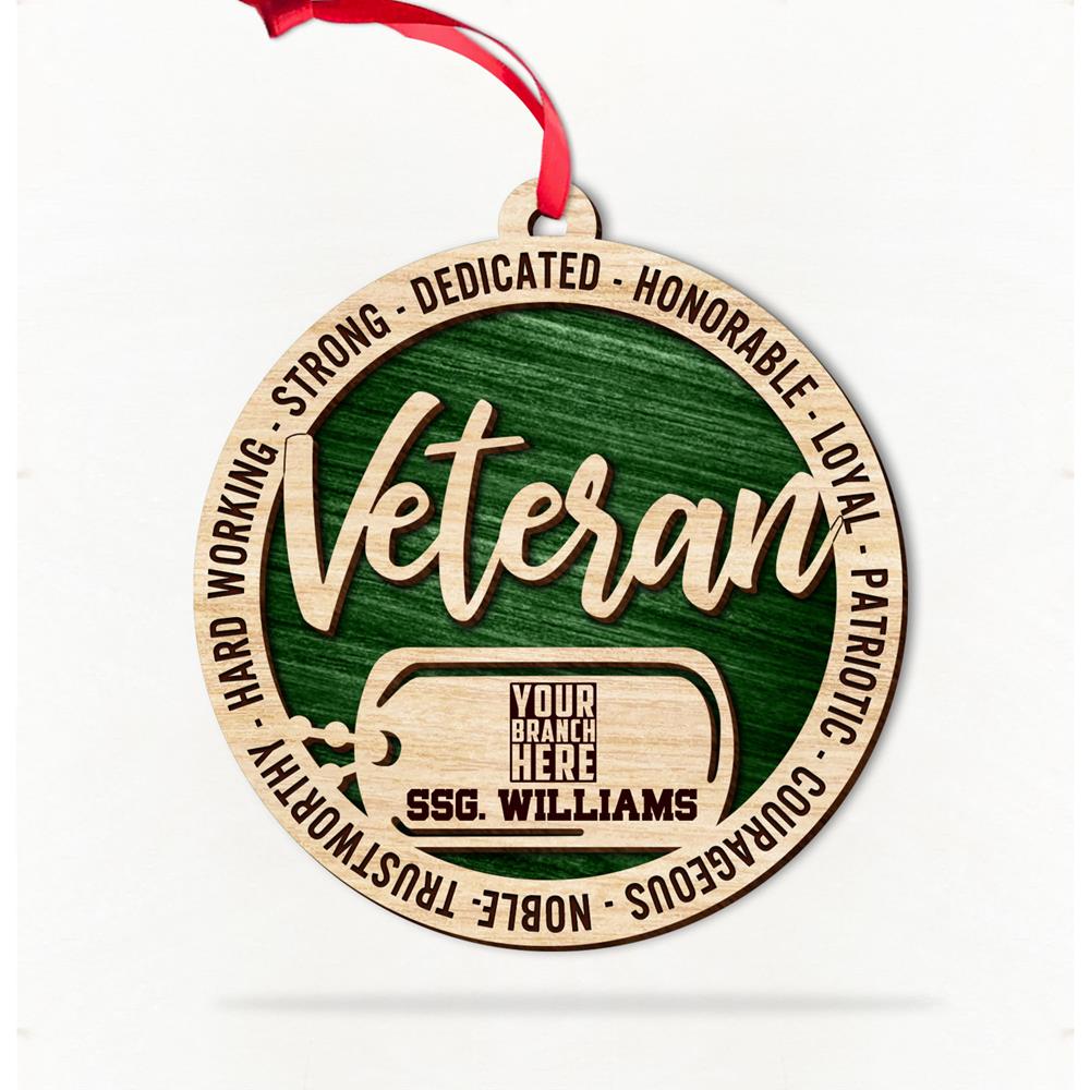 Personalized Christmas Gift For Military Veterans - 2 Layered Wooden Ornament H2511