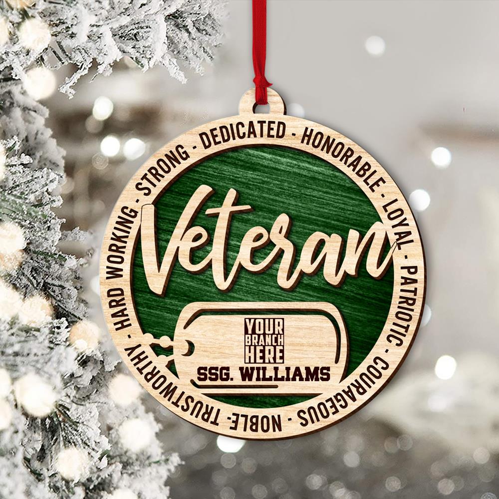 Personalized Christmas Gift For Military Veterans - 2 Layered Wooden Ornament H2511