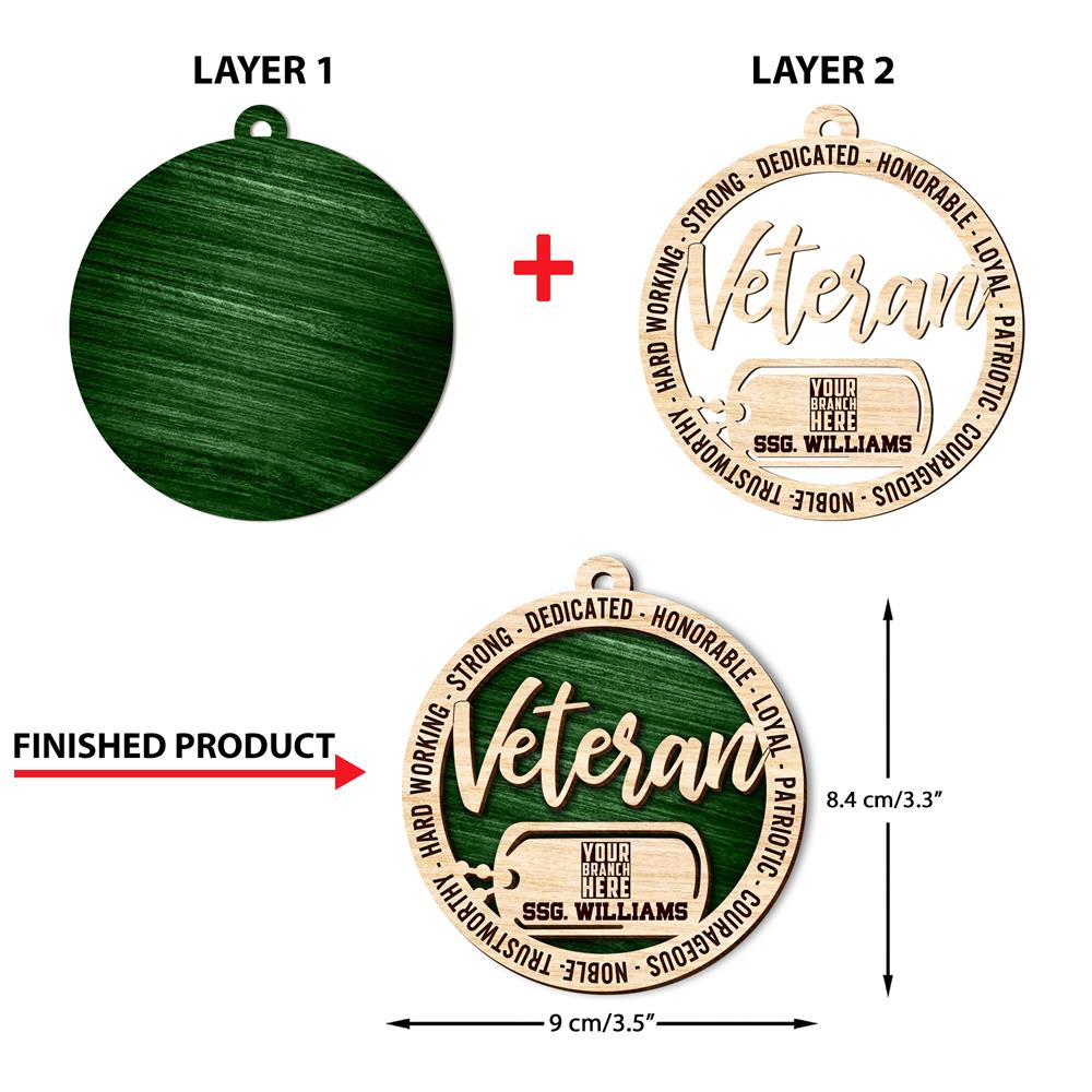 Personalized Christmas Gift For Military Veterans - 2 Layered Wooden Ornament H2511