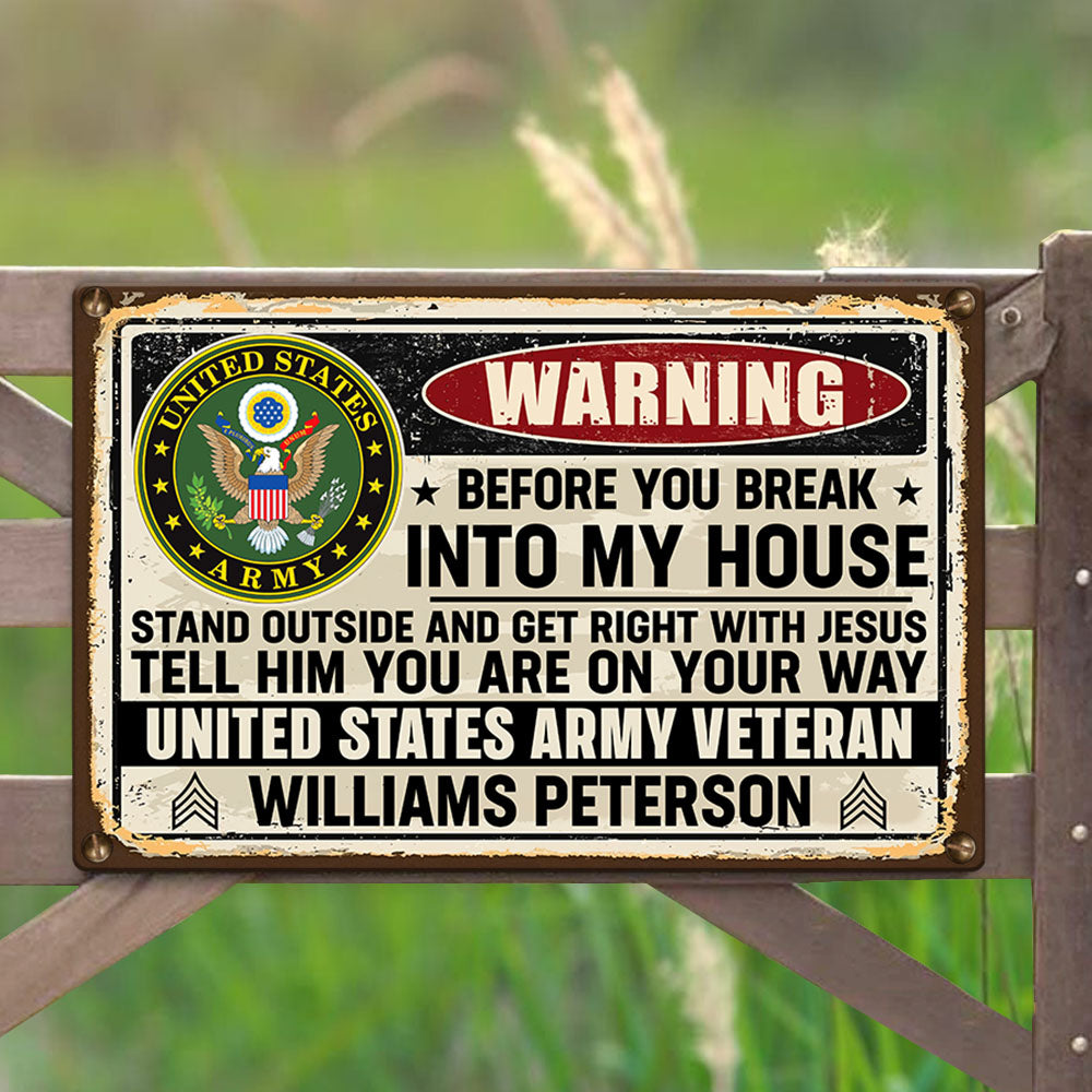 Personalized Metal Sign Custom All Branches Name and Rank - Veteran's Warning H2511