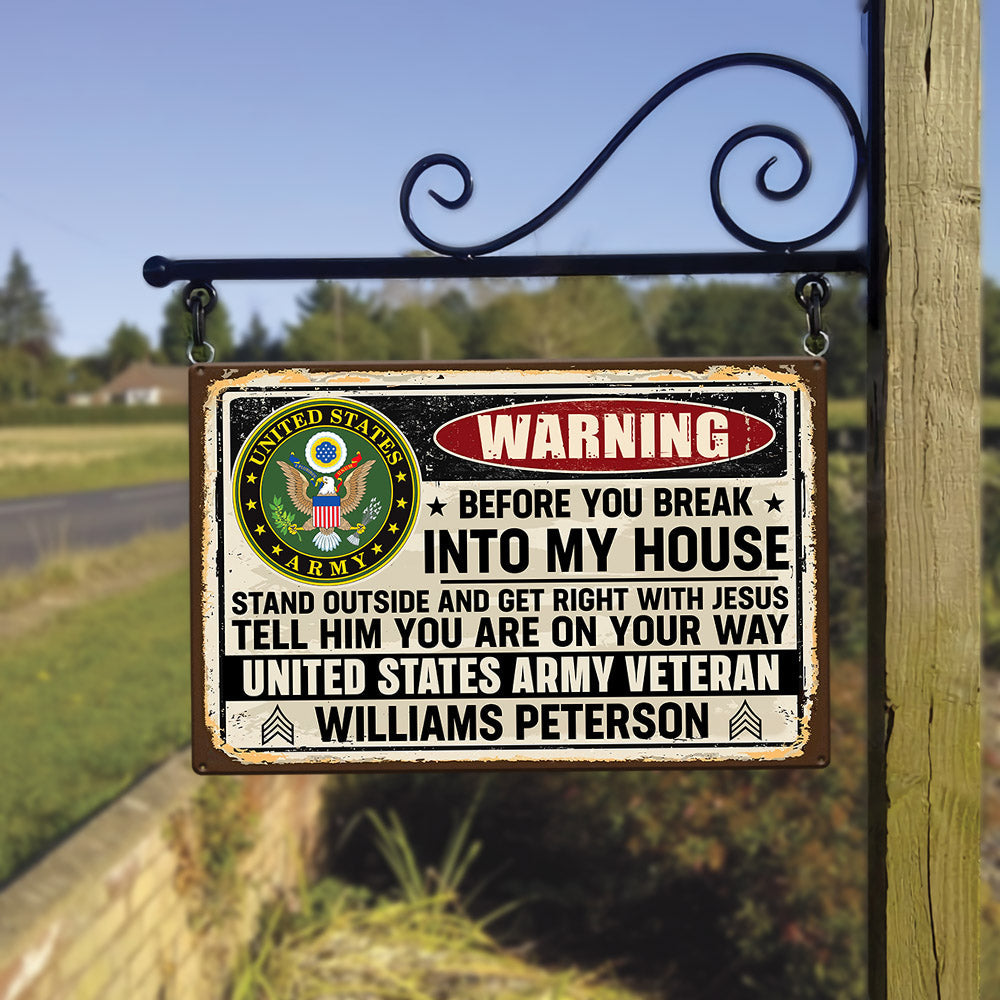 Personalized Metal Sign Custom All Branches Name and Rank - Veteran's Warning H2511