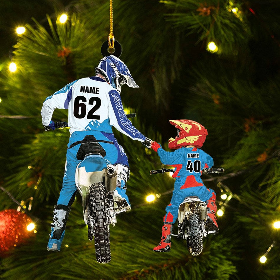 Personalized Motocross Racer Ornament Dad And Kid Motocross Lovers Christmas Ornament H2511