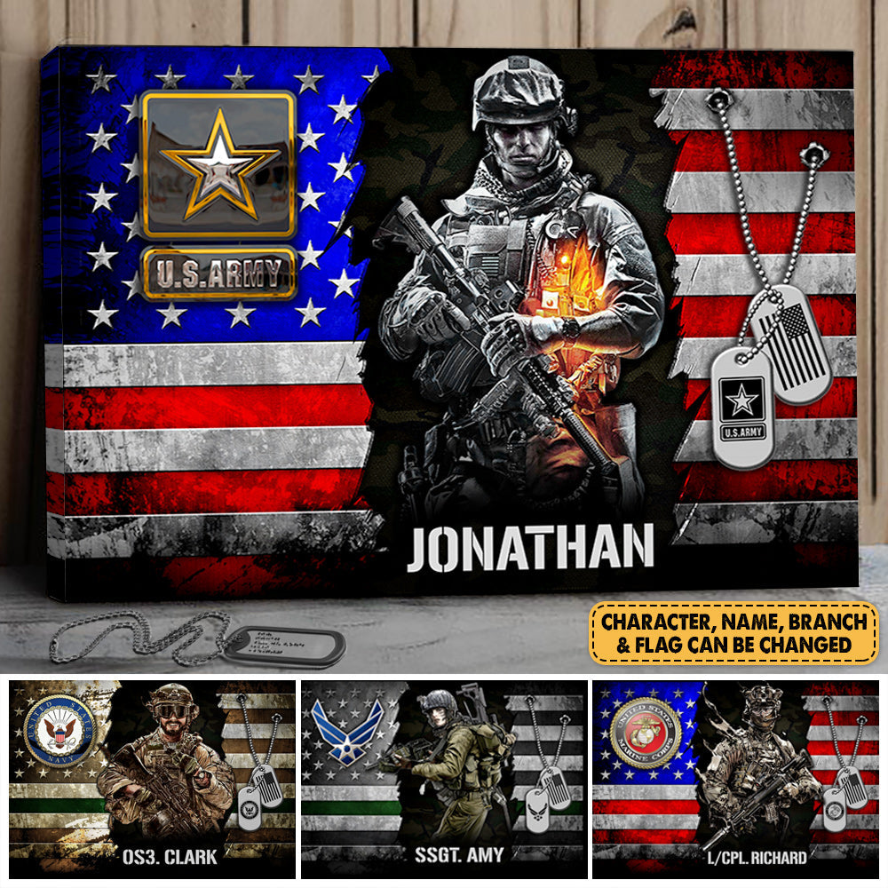 Personalized Gift For Veteran Custom Gift For Veteran Half Thin Green Line American Metal Flag Poster Canvas For Veterans H2511