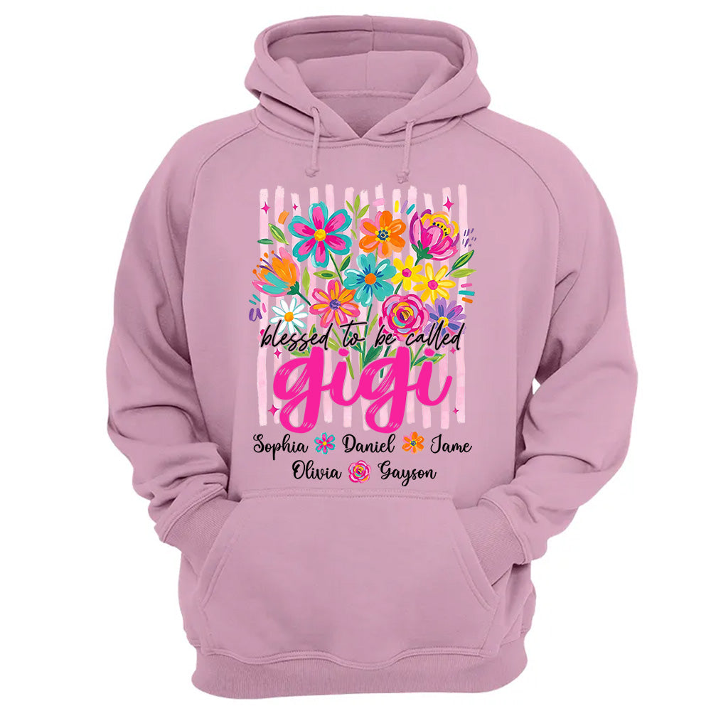 Blessed To Be Called Gigi, Personalized Grandma Shirt With Grandkids Name Custom, Striped Boho Floral Brushstroke Wildflower, Gift For Grandma Mom, Gift For Mother's Day MI209 VH01