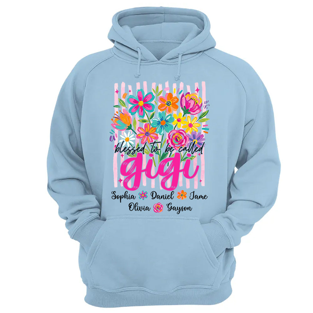 Blessed To Be Called Gigi, Personalized Grandma Shirt With Grandkids Name Custom, Striped Boho Floral Brushstroke Wildflower, Gift For Grandma Mom, Gift For Mother's Day MI209 VH01