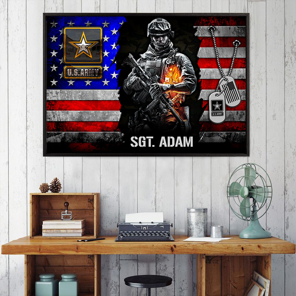 Personalized Gift For Veteran Custom Gift For Veteran Half Thin Green Line American Metal Flag Poster Canvas For Veterans H2511