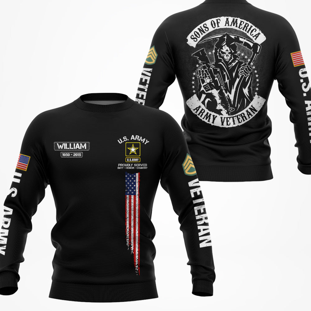 Skull Sons Of America US Veteran Personalized All Over Print Shirt For Veteran Dad Grandpa H2511