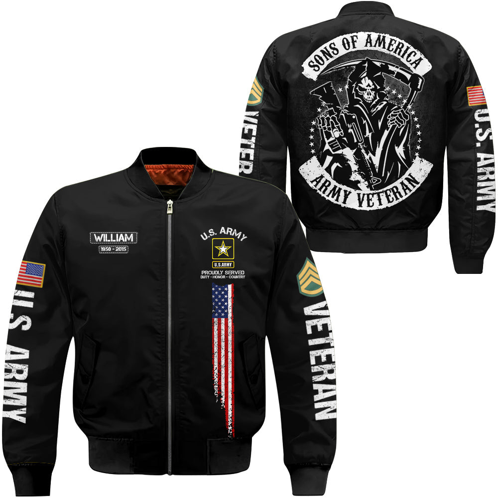 Skull Sons Of America US Veteran Personalized All Over Print Shirt For Veteran Dad Grandpa H2511