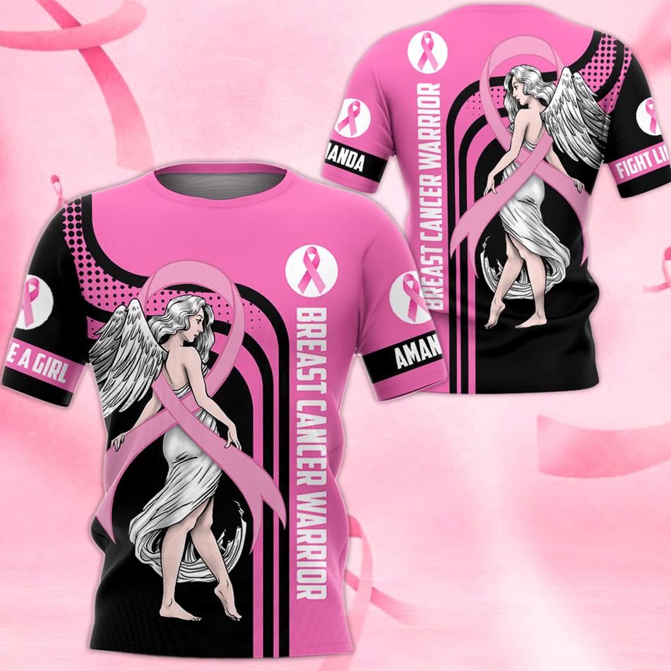 Breast Cancer Survivor Pink Ribbon Angle Custom All Over Print Shirt For Cancer Survivor Warrior Breast Cancer Awareness Shirt H2511 Trna
