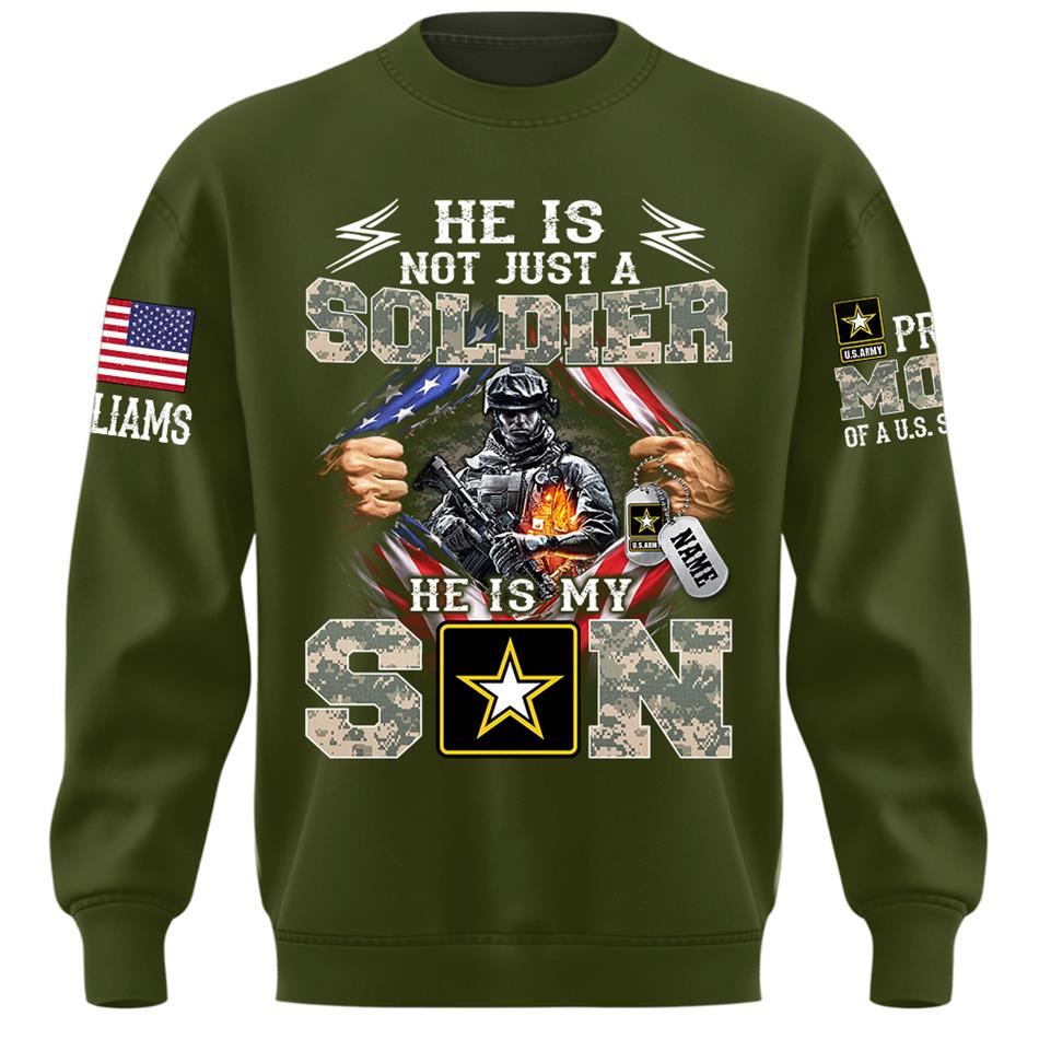 He Is Not Just A Soldier He Is My Son Proud Mom of a US Soldier Ripped Flag Custom Shirt For Proud Army Mom Dad Sister Family Members Shirt H2511 Trna
