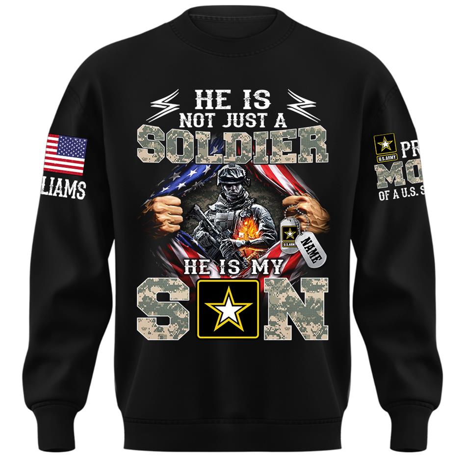 He Is Not Just A Soldier He Is My Son Proud Mom of a US Soldier Ripped Flag Custom Shirt For Proud Army Mom Dad Sister Family Members Shirt H2511 Trna
