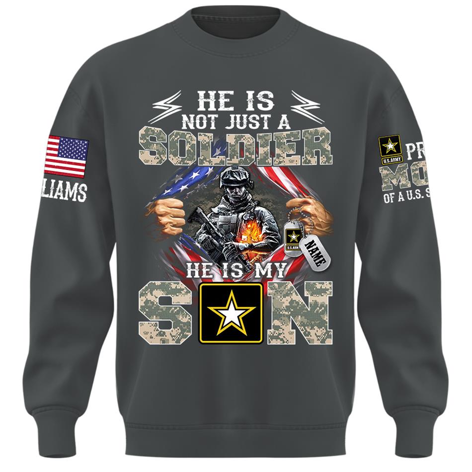 He Is Not Just A Soldier He Is My Son Proud Mom of a US Soldier Ripped Flag Custom Shirt For Proud Army Mom Dad Sister Family Members Shirt H2511 Trna