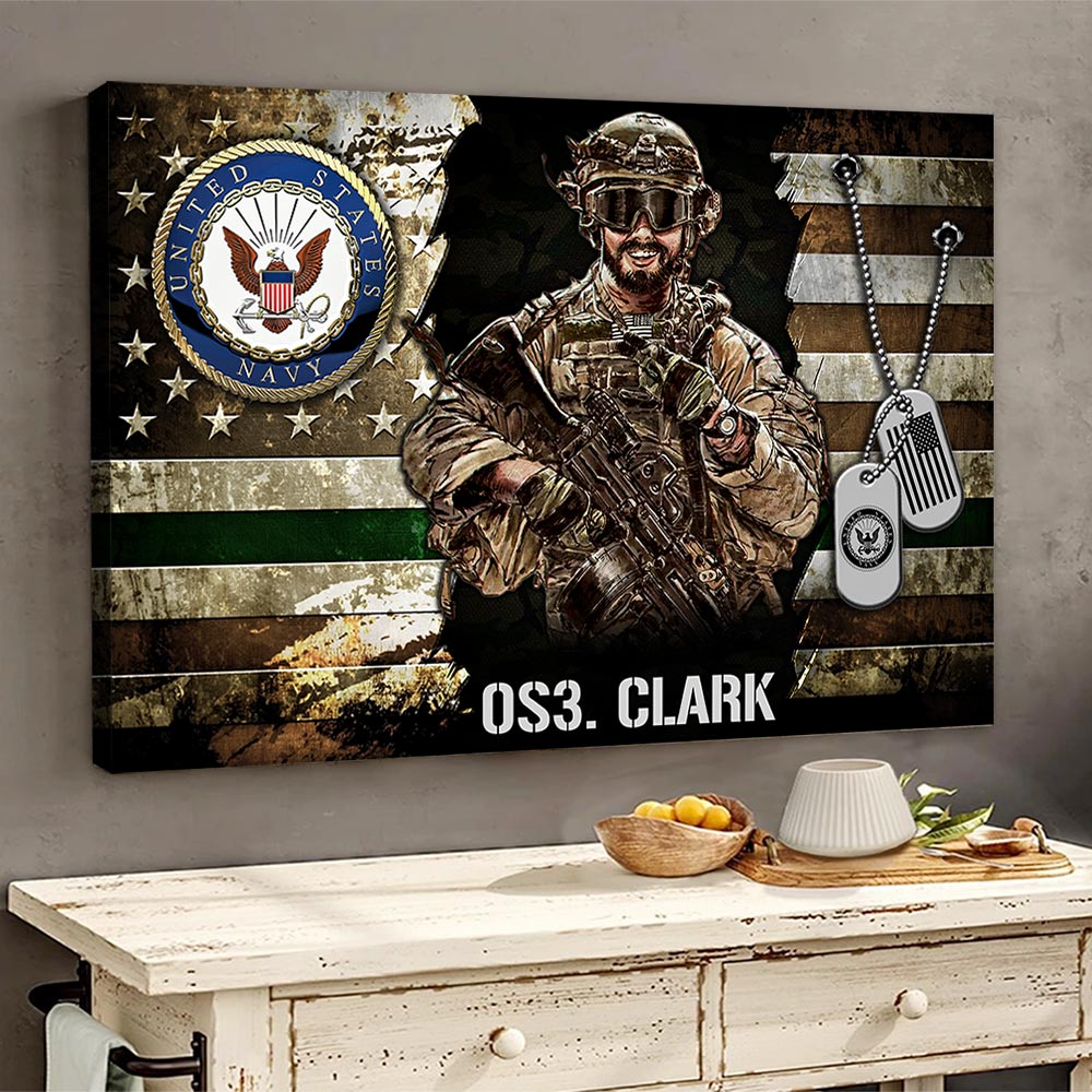 Personalized Gift For Veteran Custom Gift For Veteran Half Thin Green Line American Metal Flag Poster Canvas For Veterans H2511