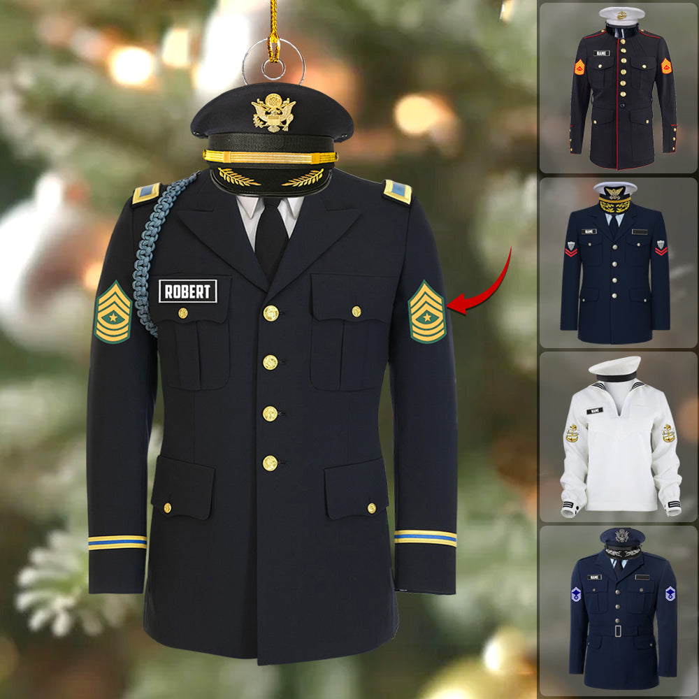 US Military Dress Blue Custom Christmas Ornament Gift For US Military Veteran Proudly Served Uniform Ornament H2511 Trna