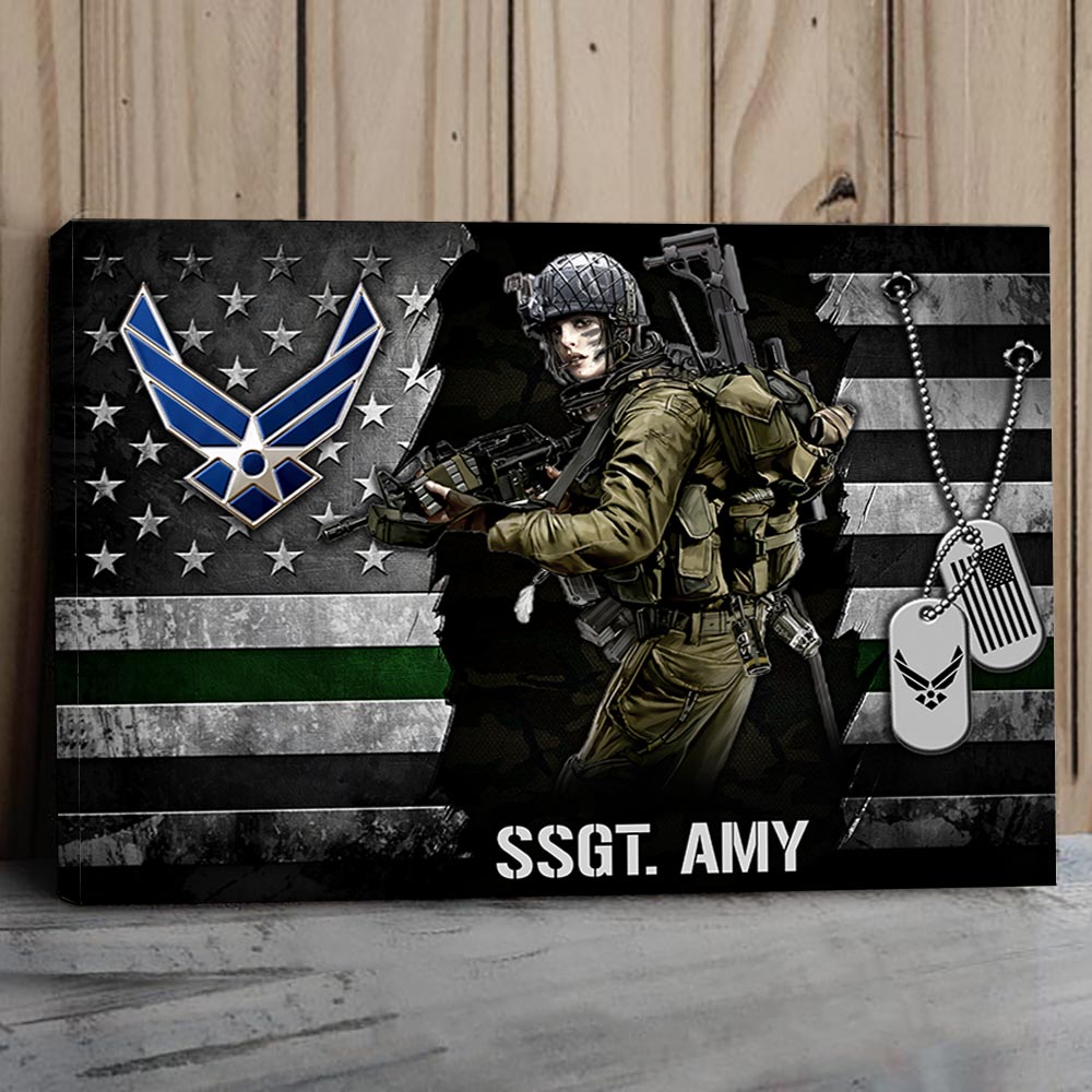 Personalized Gift For Veteran Custom Gift For Veteran Half Thin Green Line American Metal Flag Poster Canvas For Veterans H2511