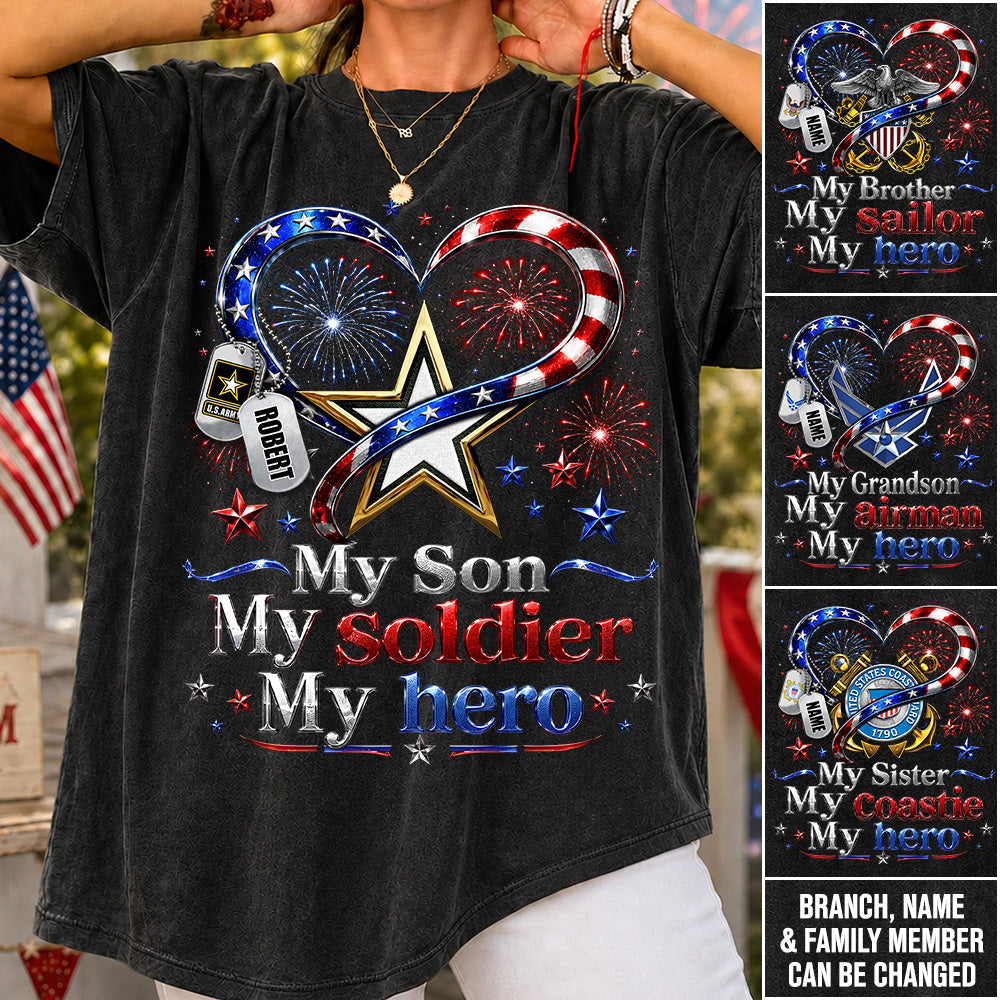 My Son My Soldier My Hero American Flag Heart Custom Shirt For Army Mom Wife Grandma Sister 4Th July Shirt H2511 Trna