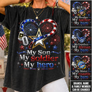 My Son My Soldier My Hero American Flag Heart Custom Shirt For Army Mom Wife Grandma Sister 4Th July Shirt H2511 Trna