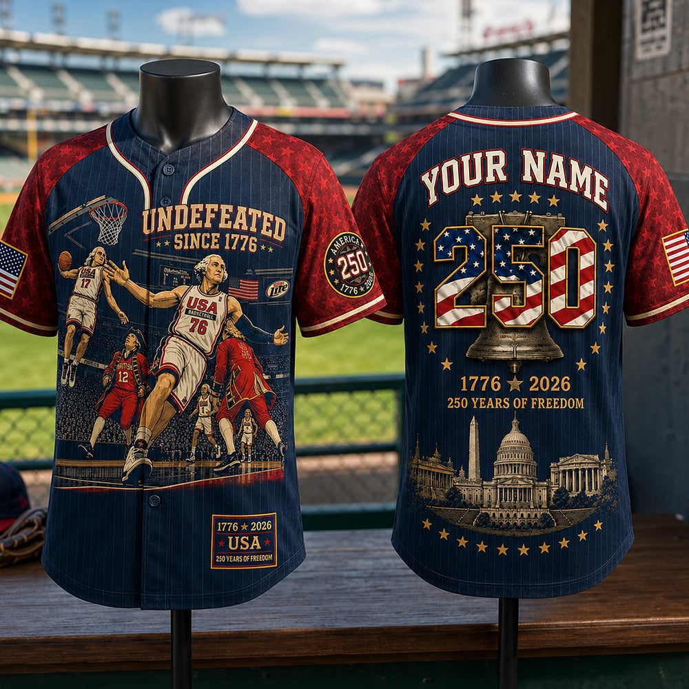 Custom Name America 250th Anniversary Baseball Jersey, Undefeated Since 1776 Patriotic Basketball Shirt T24