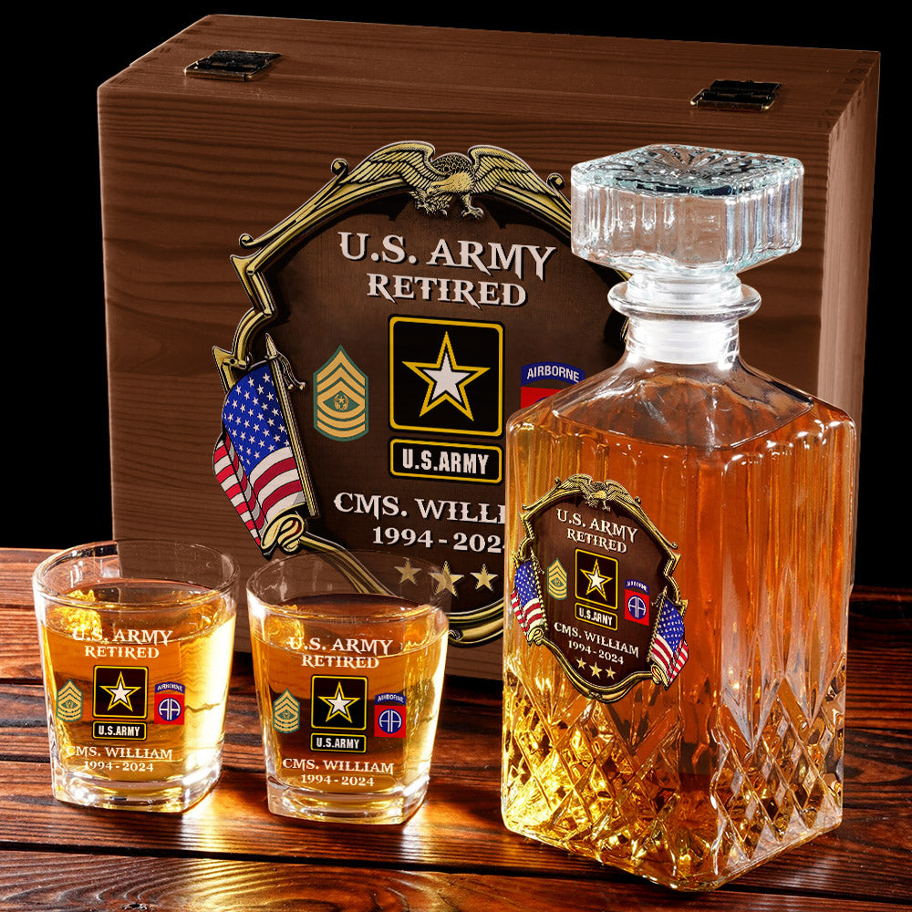 Custom Division Rank Year Of Service Whiskey Decanter Set For Veteran Dad Grandpa Military Retirement Gift H2511