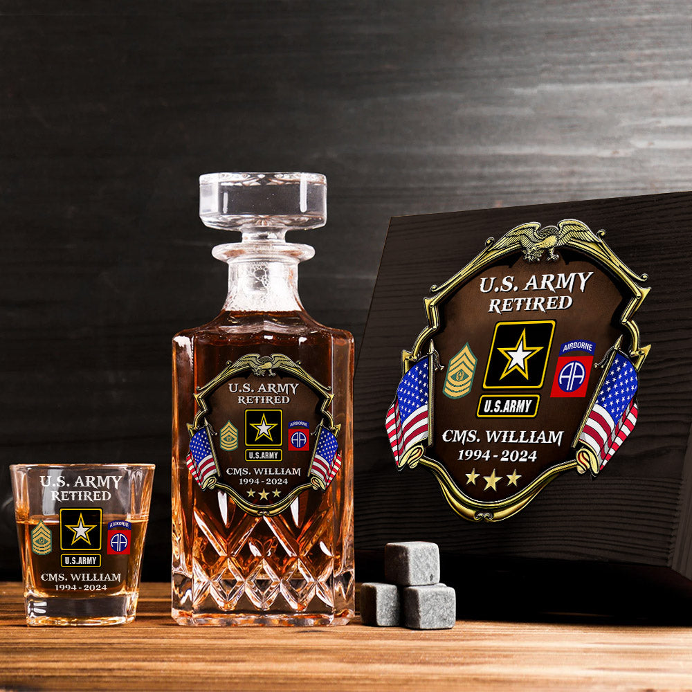 Custom Division Rank Year Of Service Whiskey Decanter Set For Veteran Dad Grandpa Military Retirement Gift H2511