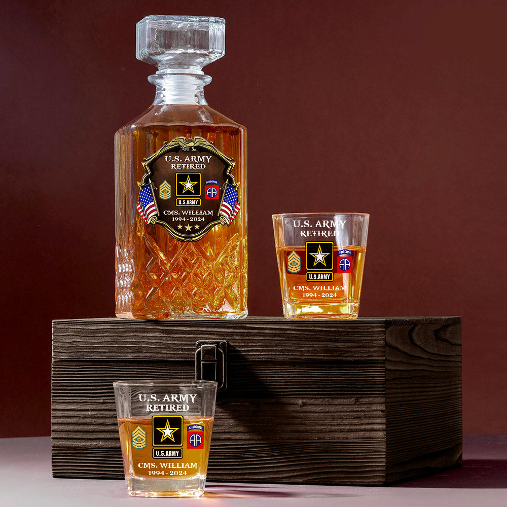 Custom Division Rank Year Of Service Whiskey Decanter Set For Veteran Dad Grandpa Military Retirement Gift H2511