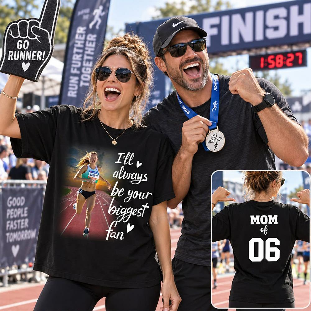 Personalized I’ll Always Be Your Biggest Fan, Custom Runner Photo T-Shirt, Track and Field Mom Gift Na02 Nh00
