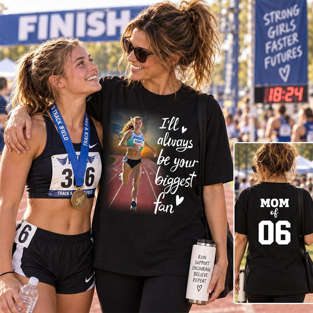 Personalized I’ll Always Be Your Biggest Fan, Custom Runner Photo T-Shirt, Track and Field Mom Gift Na02 Nh00