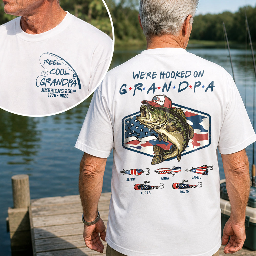 Reel Cool Grandpa T-Shirt – Personalized Fishing Grandpa Shirt, USA 250th Anniversary 1776-2026 Na02 Hv01