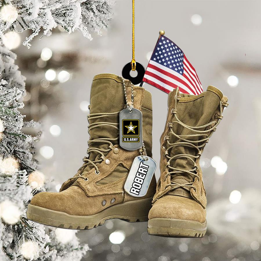 Old Military Combat Boots With Dog Tags Custom Christmas Ornament Gift For Veteran Dad Grandpa H2511 Trna