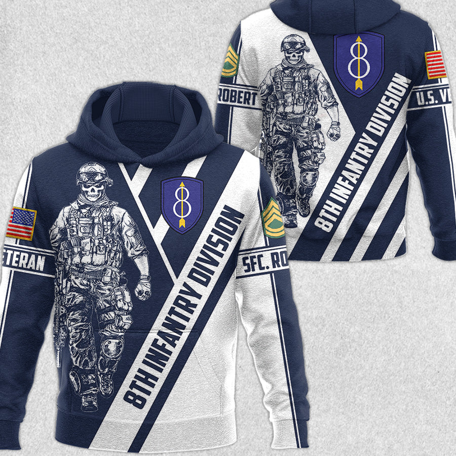 Personalized All Over Print Shirt Custom Division Rank All Branch Gift For Soldier Veteran H2511