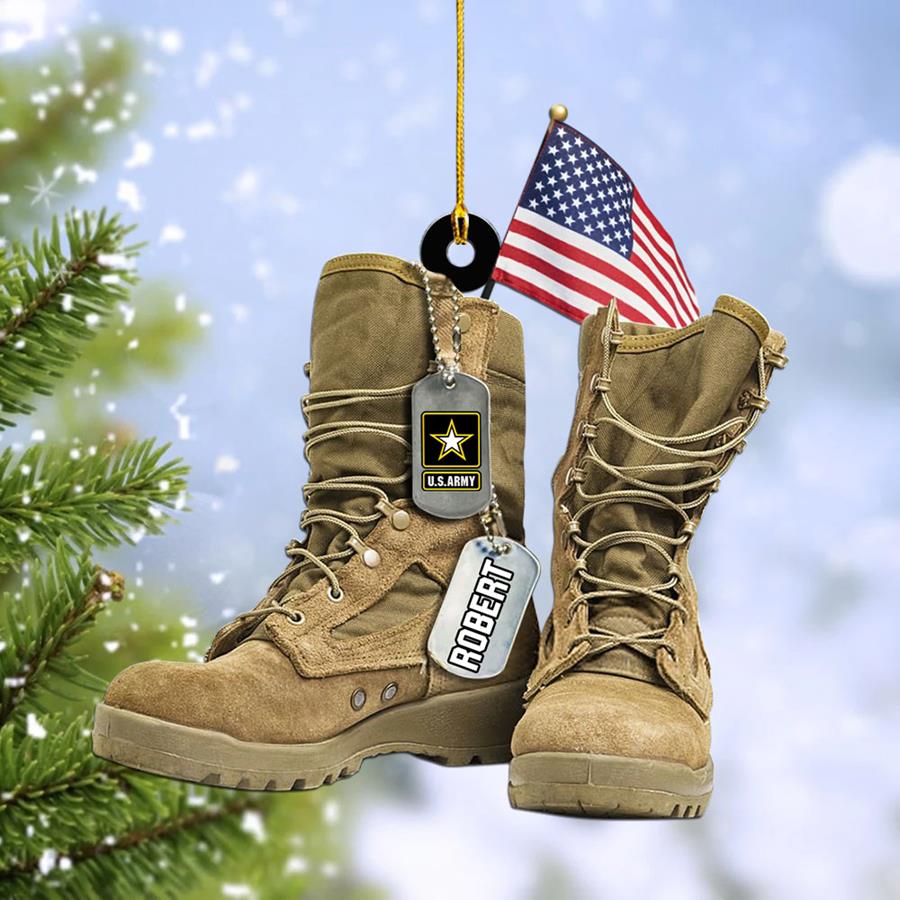 Old Military Combat Boots With Dog Tags Custom Christmas Ornament Gift For Veteran Dad Grandpa H2511 Trna